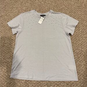 EXPRESS Light Gray Embellished Pearl Tee NWT